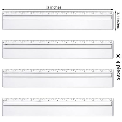 Chinco 4 Pieces Magnifying Ruler Clear Data Processing Magnification Plastic Transparent Accounting Drafting Tools Kits Construction for Reading Drawing (12 Inch)
