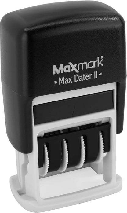 MaxMark Self-Inking Rubber Date Office Stamp with Due by Phrase & Date - 2 Color Blue/Red Ink (Max Dater II), 12-Year Band
