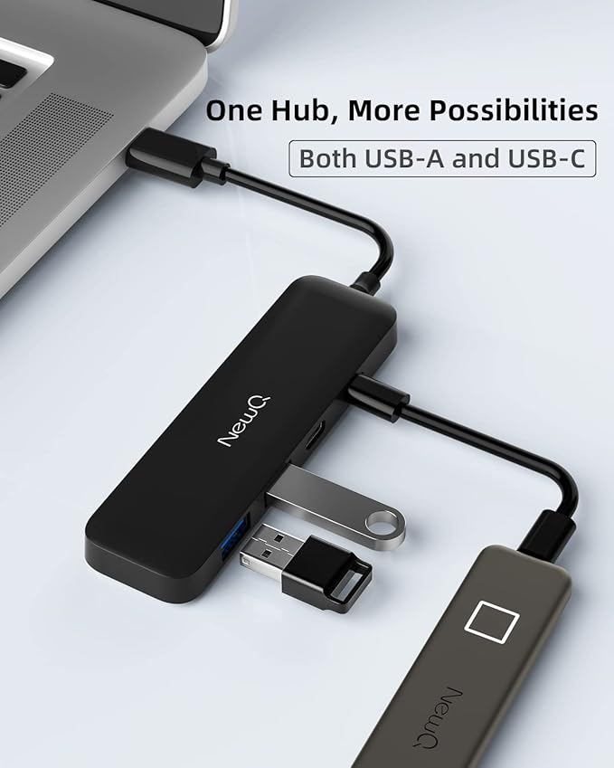 Dual USB C USB A 3.0 Hub: USB Hub 4 Ports with 2* USB-C 3.0 and 2* USB-A 3.0, Ultra Slim Portable USB Splitter Adapter for Laptop, PS4, Flash Drive, HDD, Xbox, Printer, Mouse, Keyboard, Computer