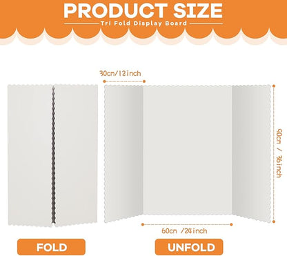 Henoyso 12 Pcs 36 x 48 Inch White Trifold Poster Board Large Tri Fold Presentation White Display Board Foldable Paperboard for Science Fair School Business Project Exhibition