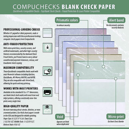 Compuchecks Check on Top Blank Check Paper - 100 Pack, Quick-Books & Laser Printer Compatible - Security Business Checks with Voucher - 8.5" x 11" Burgundy Marble