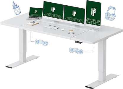 FLEXISPOT 79x32 Inch Large Dual Motor Electric Standing Desk, White - Computer Desk with Memory Controller, Home Office Desk with Splice Board