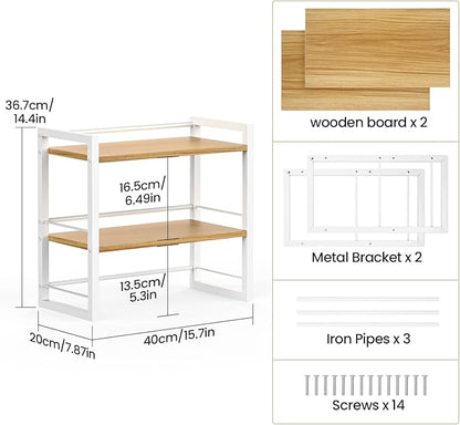 ART-GIFTREE Office Desk Shelf Organizer, Wood Desktop Bookshelf Supplies Storage Rack, Shelf for Top of Desk and Dresser (White-2 Tier)