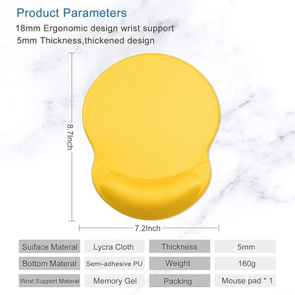 ITNRSIIET Ergonomic Mouse Pad with Gel Wrist Support Small Wrist Rest Smooth Surface Non-Slip PU Base Comfortable Office Supplies Pain Relief, 8.7 x 7.2 inches, Apricot Yellow
