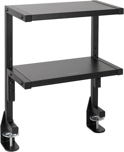 VIVO Clamp-on 13 inch Above or Below Desk 2-Tier Shelving Unit for Table Accessories, Gaming Devices, and More, Storage Tray, Desktop Organizer, Black, STAND-SHELF2C
