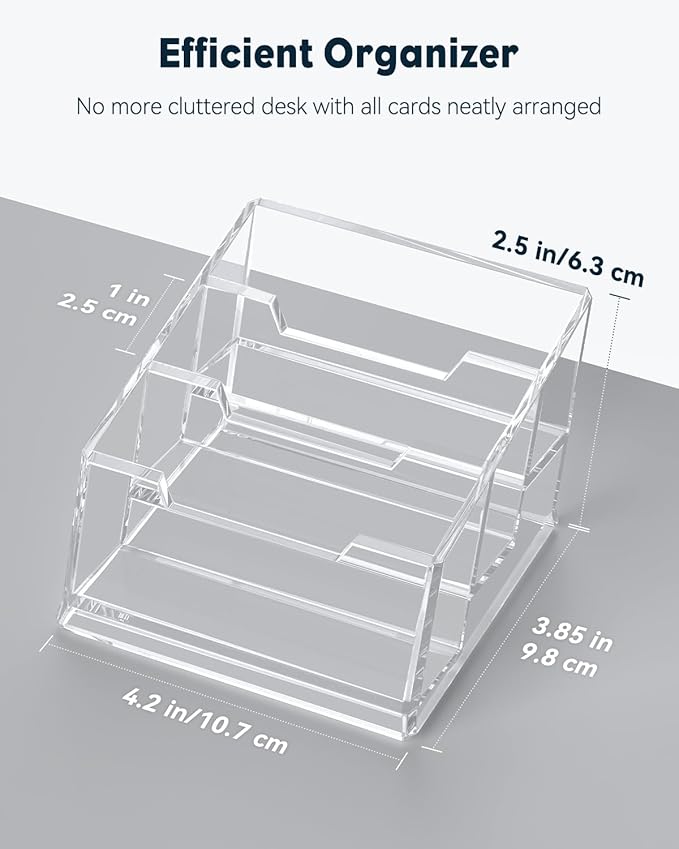 Uniclife Acrylic Business Card Holder for Desk 3 Slots Clear Business Card Display Stand for Men & Women Desktop Business Card Organizer Card Stand for Office Home Exhibition, 180 Card Capacity