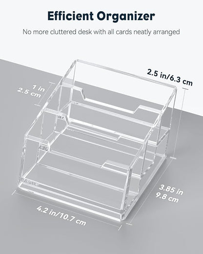 Uniclife Acrylic Business Card Holder for Desk 3 Slots Clear Business Card Display Stand for Men & Women Desktop Business Card Organizer Card Stand for Office Home Exhibition, 180 Card Capacity