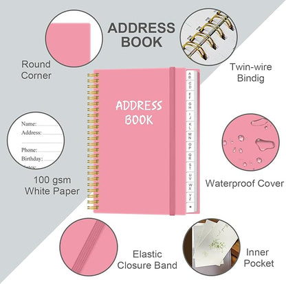 Address Book with Alphabetical Tabs - Telephone & Address Book with Address Contacts, Special Date, Phone, Birthday & Internet Login Password for Home and Office, 4.3" x 6.2", Pink