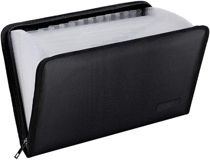 ENGPOW Expanding File Folder,Fireproof 25 Pockets Document Organizer Bag | Accordion File Organizer with Zipper＆Labels,Portable Home Travel Safe Storage for Important Files,Papers,Letter Size,Black