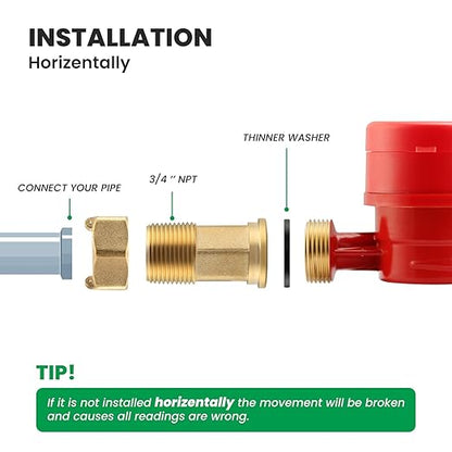 Watflow DN20 Water Meter 3/4" NPT, Gallon Water Flow Meter with Pulse Output, Cold and Hot Water Meter with Brass for Garden or Factory, Single-Jet Horizontal Install.(No Lead-Free)