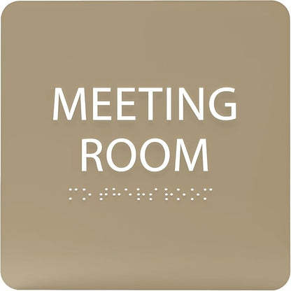 ADA CENTRAL SIGNS - 6" X6" Meeting Room Sign - ADA Compliant Tactile Graphics Grade 2 Braille Text Acrylic Wall Sign - Privacy Interview Room Name Door Sign for Schools Hospitals Offices & Apartments