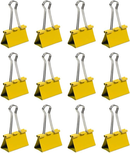 JAM PAPER Colorful Binder Clips - Large - 1 1/2 Inch (41 mm) - Yellow Binderclips - 12/Pack