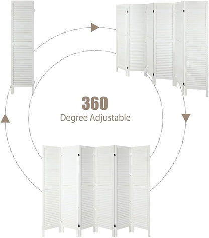 6 Panel Room Dividers and Folding Privacy Screens, Divider for Room Separation, Wood Louvered Divider Wall, Wooden Partition for Home Office Bedroom (White-Washed)