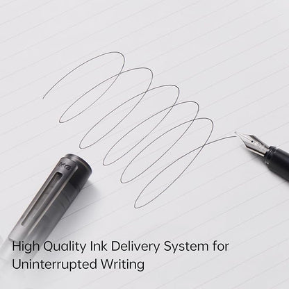 Kaco SKY Fountain Pen with Extra 8 Ink Cartridges, Black Ink Pen with Medium Nib and Ink Converter, Blue