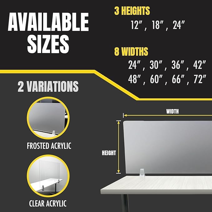 OBEX Frosted Acrylic Desk Mounted Privacy Panel, 12" x 66", Frosted