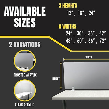 OBEX Clear Acrylic Desk Mounted Privacy Panel, 12" x 66", Clear