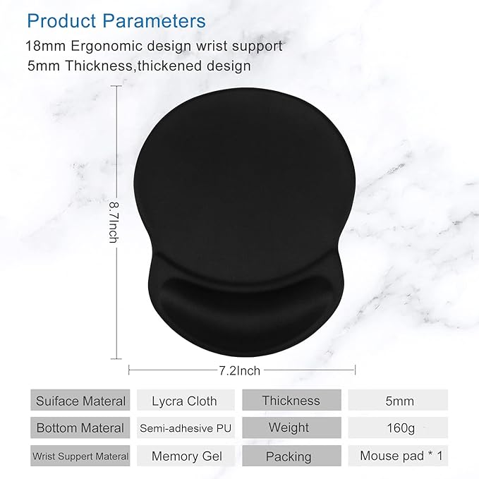 ITNRSIIET Ergonomic Mouse Pad with Gel Wrist Rest Support Gaming Small Wrist Rest Smooth Surface Non-Slip PU Base Comfortable Office Supplies Pain Relief, 8.7 x 7.2 inches, Black