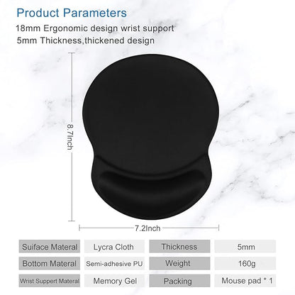 ITNRSIIET Ergonomic Mouse Pad with Gel Wrist Rest Support Gaming Small Wrist Rest Smooth Surface Non-Slip PU Base Comfortable Office Supplies Pain Relief, 8.7 x 7.2 inches, Black