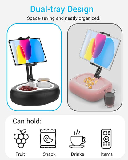 CANHET Tablet Leather Pillow Stand,【Stain-Resistant】 Tablet Holder with 2 Snack Bowl, Adjustable Pillow Stand for Lap/Bed/Couch/Desk, Fits 4-13" Kindle, iPad Pro Air Mini, Phone, Galaxy Z Fold