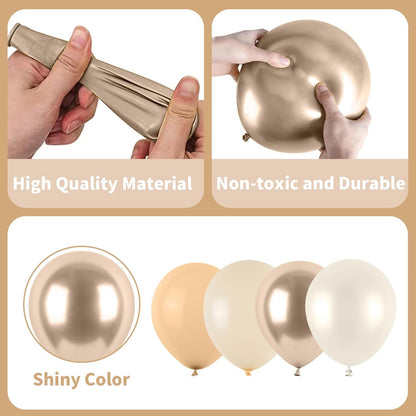 Neutral Balloons, Beige White Sand Latex Balloons Blush Gold Chrome Party Balloons Metallic Champagne Gold and Pearl Sand White Balloons for Kids Adults Birthday Boho Wedding Baby Shower Bridal Shower