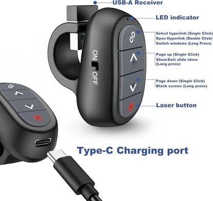 (2 Units) Presentation Clicker PowerPoint Wireless Presenter Remote: Laser Pointer Finger Ring Computer Project Power Point PPT Clicker for Laptop Office, Slideshow Google Slide Advancer Rechargeable