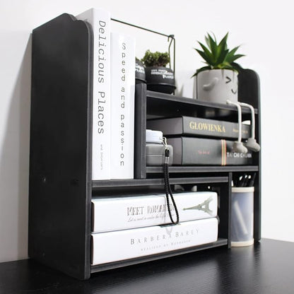 YGYQZ Adjustable Desktop Shelf Organizer, 3-Tier Expandable Desk Shelf, Black