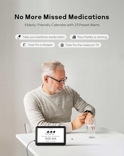 Mesqool Dementia Clock for Seniors -7" Large HD Display with Day and Date, 20 Alarms and 20 Reminders, Auto DST, 18 Ringtones, Plug-in Electric Calendar Clock for Alzheimer’s & Memory Loss Care