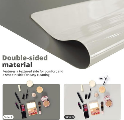 LovePads Makeup Mat for Vanity, 14 x 24 Dual-Sided Desk Pad & Vanity Cover Top, Waterproof PVC Protector Mat for Dresser, Nail Art, Craft Table (Dark Grey+Grey)