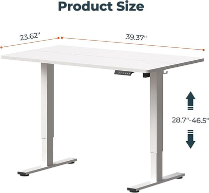 FitStand Adjustable Stand Up Desk with Memory Preset, Standing Desks 40 x 24 Inch Electric Home Office Desk Computer Workstation, Splice White Top + White Frame