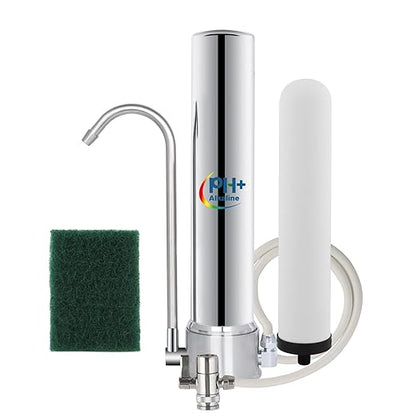 Satinless Steel Countertop Water Filter System, 5-Stage Alkaline Water Filter, 8000 Gallons Faucet with 1 Washable Ceramic Filter (BY-10P-M12)