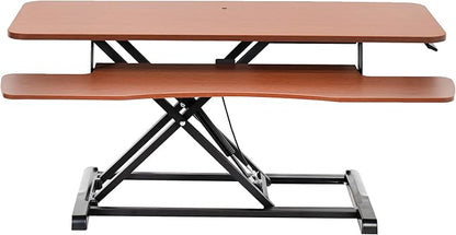VIVO 42 inch Desk Converter, K Series, Height Adjustable Sit to Stand Riser, Dual Monitor and Laptop Workstation with Wide Keyboard Tray, Dark Walnut Top, Black Frame, DESK-V042KA