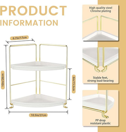 JANUS LiANG 2-Tier Corner Bathroom Countertop Organizer, Tiny Counter Corner Shelf Skincare Makeup Perfume Organizer and Organization for Kitchen (Luxury Gold)