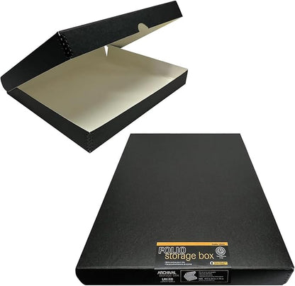 Lineco Folio Storage Box, Clamshell Design with Metal Edge. 18.5x24.5x1.75 Inches, Archival Boxboard, Preserve Photos, Cards, Magazines, Documents, Art, Ephemera, Family Records, Black, Pack of 2