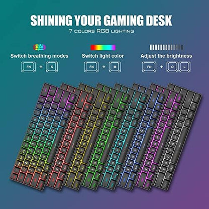 RedThunder 60% Gaming Keyboard and Mouse Combo, Ultra-Compact 61 Keys RGB Backlit Mini Keyboard, Lightweight 7200 DPI Honeycomb Optical, Wired Gaming Set for PC MAC PS5 Xbox Gamer(Black)