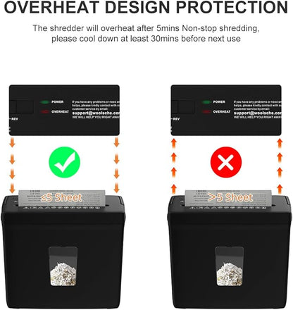 Woolsche Paper Shredder for Home,5 Sheet Desktop Cross Cut with 2.38-Gallon Basket Shredder,P-4 Security Level, 4-Mode Design, Shreds Paper/Credit Card - Durable, with Jam Proof Function for Home