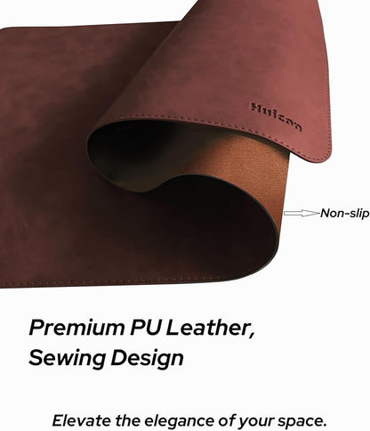 Huicon Faux Leather Desk Mat, 31.5"x15.7" Non-Slip PU Leather Desk Pad, 2mm Thick Desk Blotter with Stiched line, Retro Large Mouse Pad, Laptop Pad for Office & Home Use (Brown)