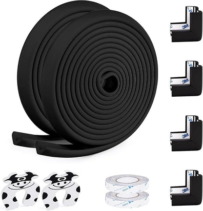 2 Pack Baby Proofing Edge and Corner Guards, (16.4ft Edge + 4 Corners) Safety Furniture Bumper, Baby Corner Protector for Fireplace, Table, Stair, Cabinet, 3M Adhesive, Black
