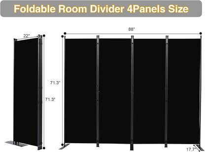 CHOSENM Room Divider, 4 Panel Folding Privacy Screens with Wider Feet, 6 Ft Portable Room Partition for Room Separator, Room Divider Panel 88" W X 71" H, Partition Room Dividers Freestanding，Black