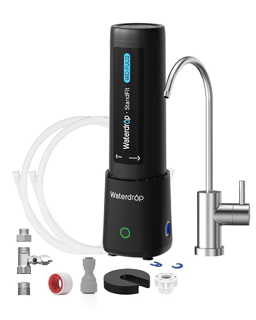 Waterdrop UL12B Under Sink Water Filter, Upgraded for 10UB, Time Reminder | No Drill Required for Renters, with Brushed Nickel Faucet, Reduces Chlorine, Bad Taste & Odor, 1 Year (Filter: FUL12)