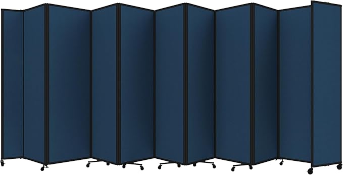 Versare Room Divider 360 Portable Wall Partition | Folding Panels | Large Freestanding Divider | Locking Wheels | Temporary Room Separator | 25' x 7'6'', Navy Blue