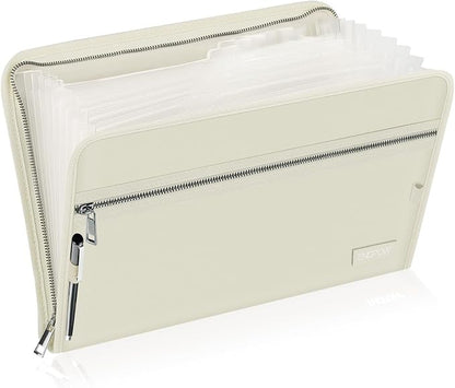 ENGPOW Expanding File Folder,Fireproof 13 Pockets Document Organizer Bag | Accordion File Organizer with Zipper＆Labels,Portable Home Travel Safe Storage for Important Files,Papers,Letter Size,Beige