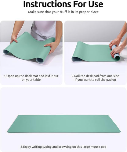 YSAGi Leather Desk Protector, Office Mat, Large Mouse Mat, Non-Slip PU Leather Blotter, Laptop Desk, Waterproof Writing Pad for Office and Home (Green-Blue, 35.4" x 17")