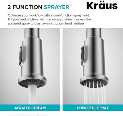 KRAUS Allyn Traditional Industrial Pull-Down Single Handle Kitchen Faucet in Brushed Gold, KPF- 4100BG
