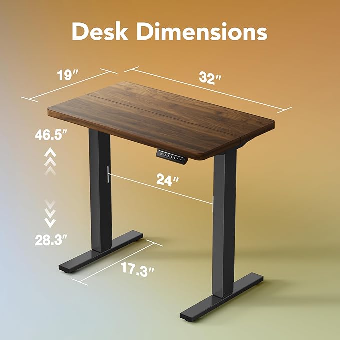 HUANUO 32" Small Electric Standing Desk Adjustable Height, 4 Memory Height Settings, Sit Stand Up Desk for Home Office & Computer Workstation, Black Walnut