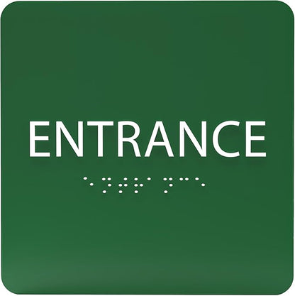 ADA CENTRAL SIGNS - 6" X6" Entrance Sign - ADA Compliant Tactile Graphics Grade 2 Braille Text Acrylic Wall Sign - Entry, Way in, Access Signs for Office, Hotel, Schools, Apartment, and Restaurants