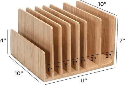 MobileVision Bamboo Device Organizer for Smartphones, Tablets and Laptops, 7 Slots With Extra Wide Slots for Laptops