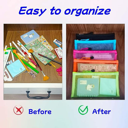 5 Pack Small Mesh Pencil Pouch Bags with Zipper, Size 8.5" x 4.5" Small Cosmetic Makeup Bag for Purse, Diaper Bag Organizing Pouches, Travel Toiletry Kit (8.5" x 4.5")