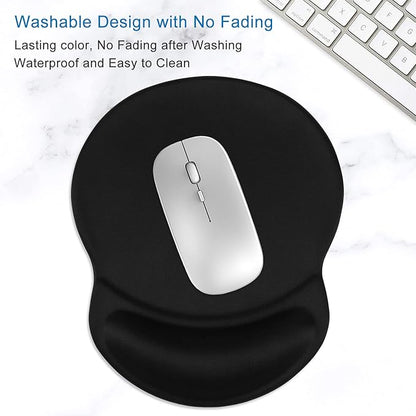 ITNRSIIET Ergonomic Mouse Pad with Gel Wrist Rest Support Gaming Small Wrist Rest Smooth Surface Non-Slip PU Base Comfortable Office Supplies Pain Relief, 8.7 x 7.2 inches, Black