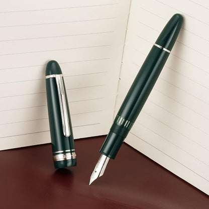 erofa Majohn P136 Piston Fountain Pen Fine Nib with Box, Green Resin Writing Pen Set