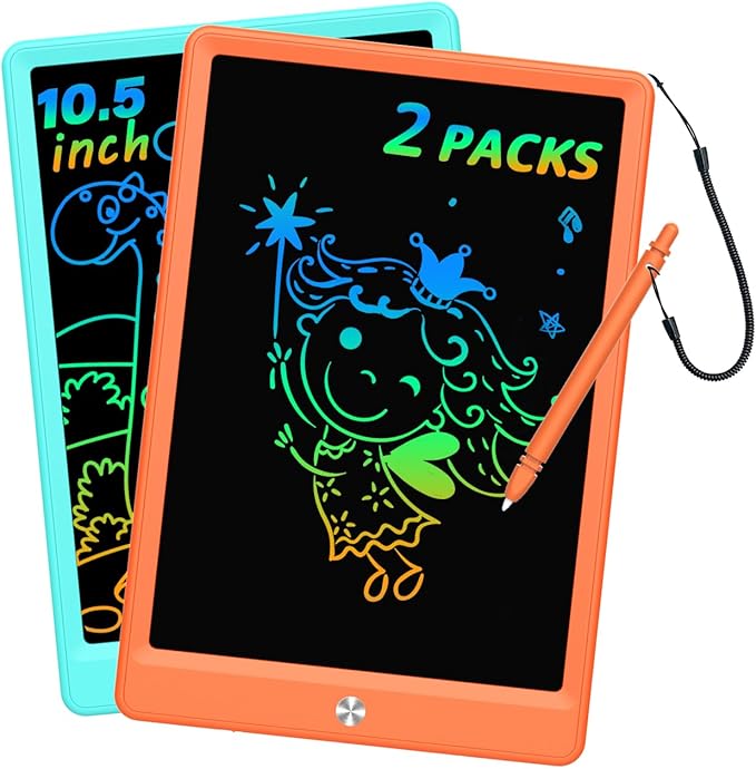 BUKEBU LCD Writing Tablet Doodle Board, Colorful Drawing Pad, Electronic Drawing Tablet, Drawing Pads,Travel Gifts for Kids Ages 3 4 5 6 7 8 Year Old Girls Boys (10.5 inch, Blue&Orange)